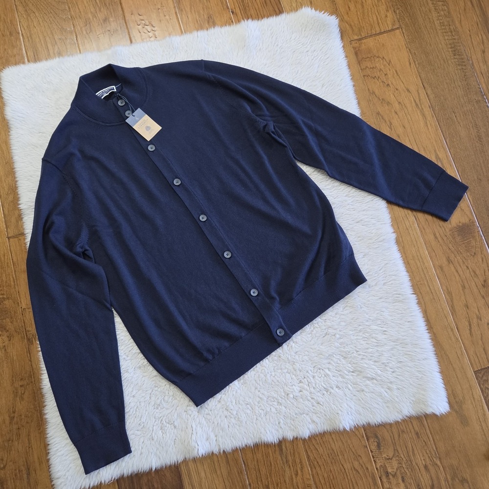 NWT Charles Tyrwhitt Merino Wool Cardigan Sweater Men's Large Navy Blue